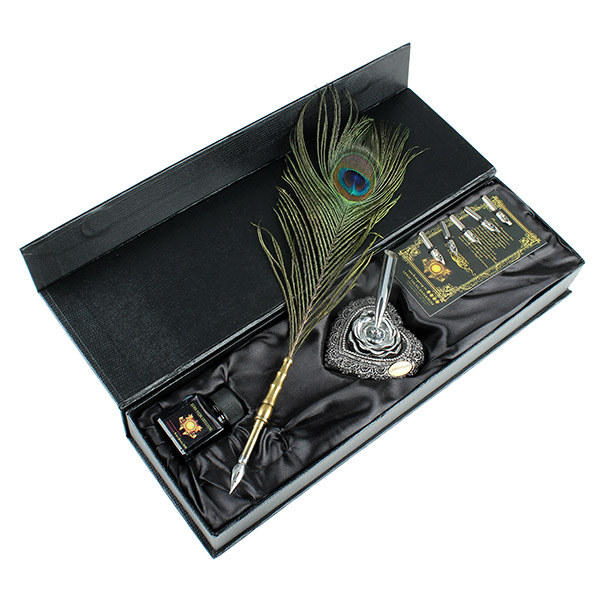 Peacock feather pen gift box