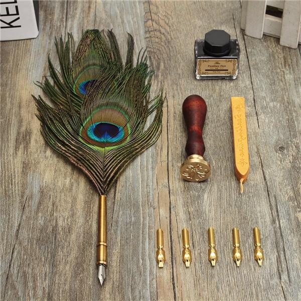 Multi-pen peacock feather pen